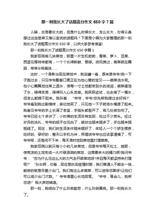 那一刻我长大了话题高分作文650字7篇