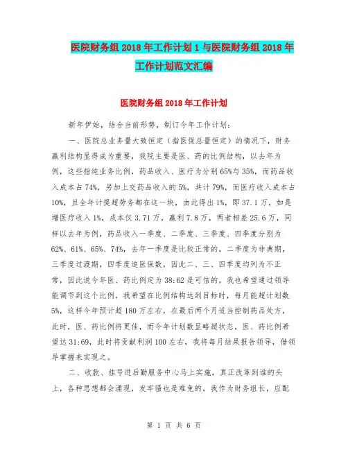 医院财务组2018年工作计划1与医院财务组2018年工作计划范文汇编.doc