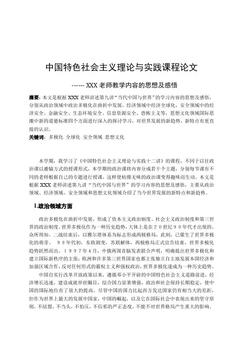 中国特色社会主义理论与实践课程论文