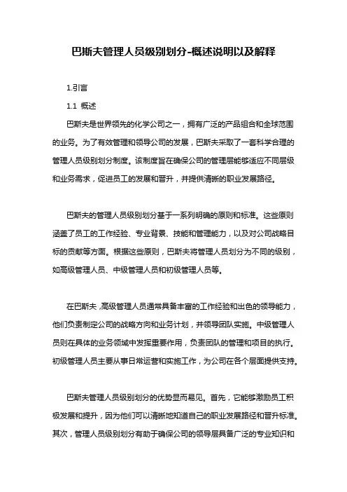巴斯夫管理人员级别划分-概述说明以及解释