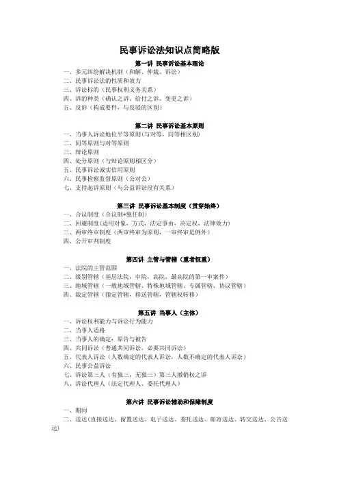 2017民诉知识点总结简洁版