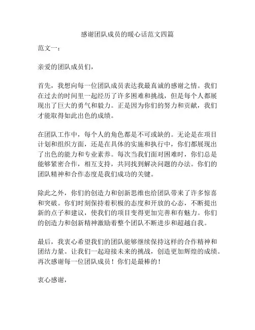 感谢团队成员的暖心话范文四篇