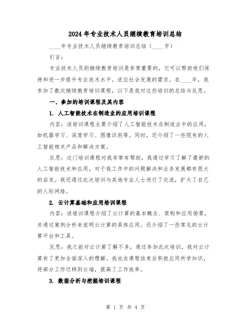 2024年专业技术人员继续教育培训总结（二篇）