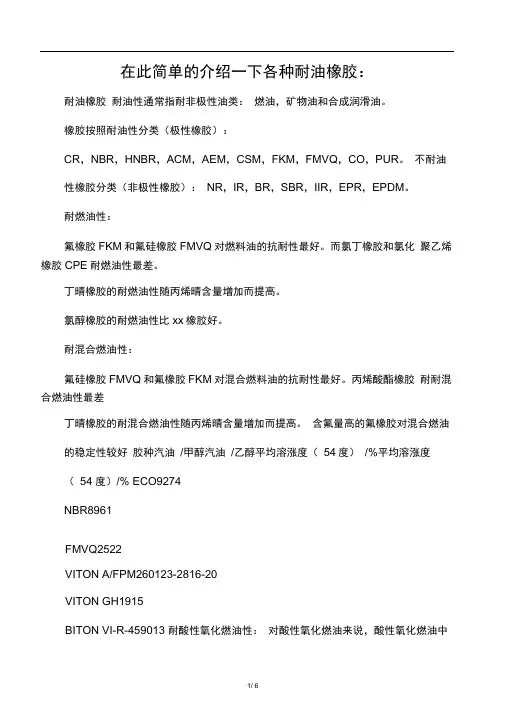 各种橡胶的耐油性