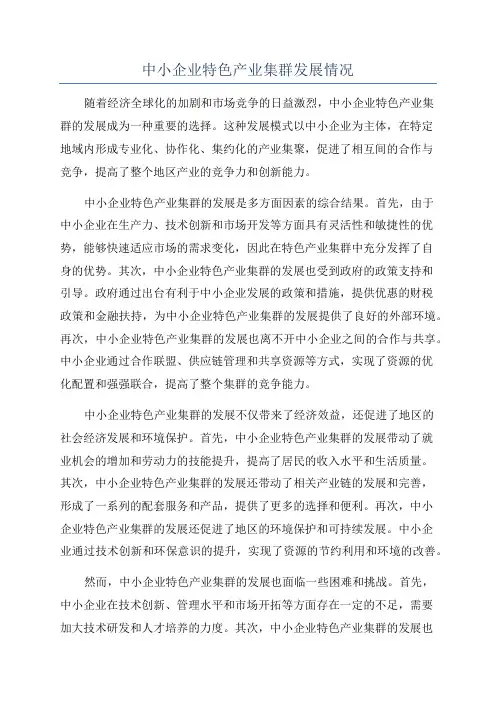 中小企业特色产业集群发展情况