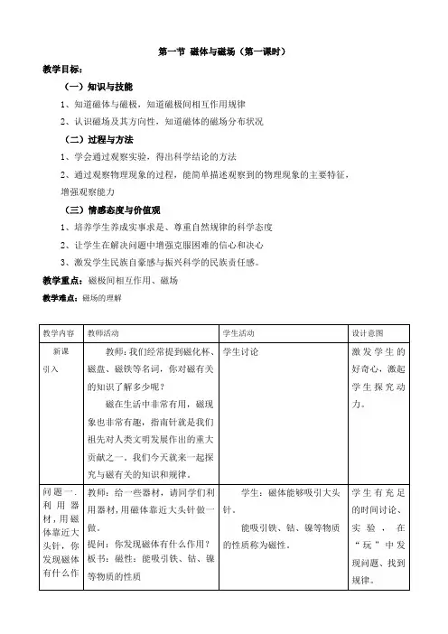 磁体与磁场教案
