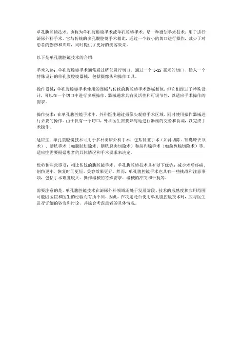 泌尿外科单孔腹腔镜技术介绍
