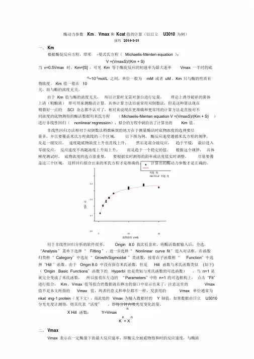 酶动力参数Km、Vmax和Kcat值地计算
