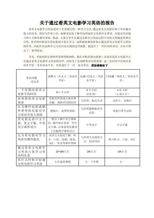 关于通过看英文电影学习英语的报告