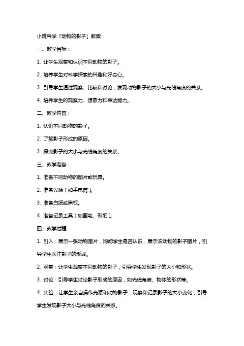 「小班科学动物的影子教案