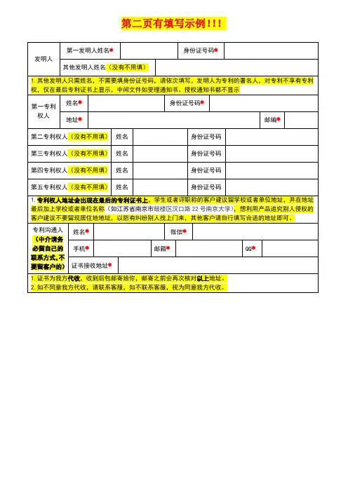 专利申请资料(个人或多人)