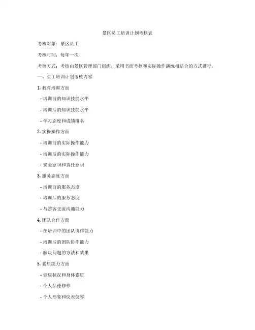 景区员工培训计划考核表