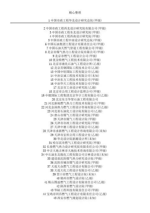 中国燃气工程设计工程院名录