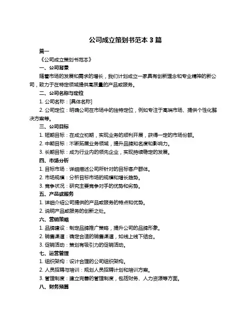 公司成立策划书范本3篇