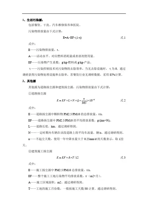 大气污染物排放系数                         单位g