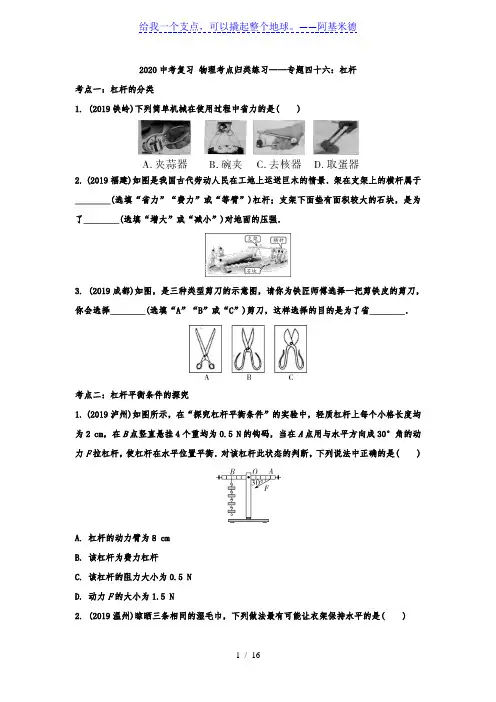 2020中考复习 物理考点归类练习——专题四十六：杠杆