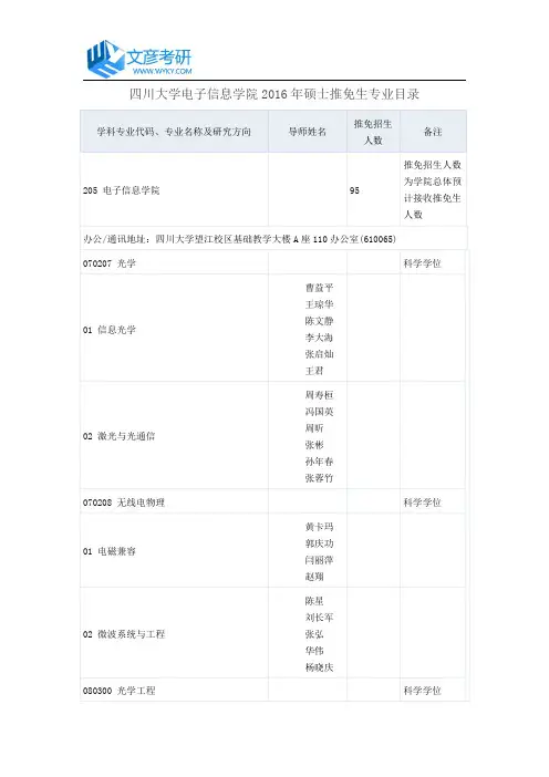 四川大学电子信息学院2016年硕士推免生专业目录_四川大学研究生院