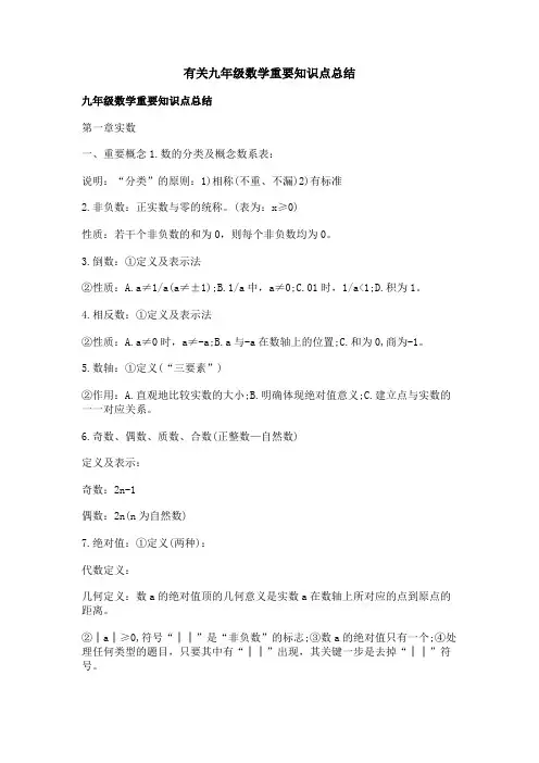 有关九年级数学重要知识点总结