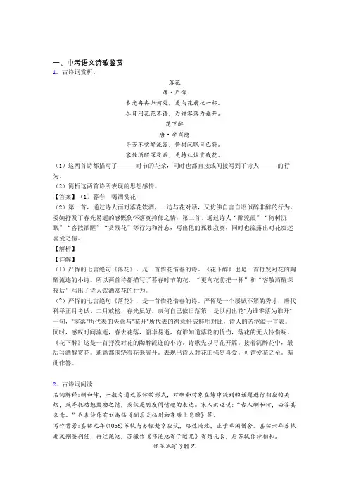 2020-2021备战中考语文诗歌鉴赏-经典压轴题附答案