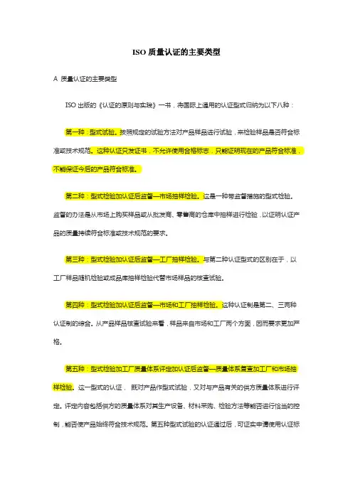 ISO质量认证的主要类型