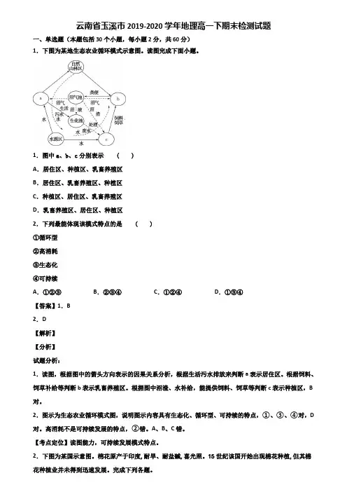云南省玉溪市2019-2020学年地理高一下期末检测试题含解析