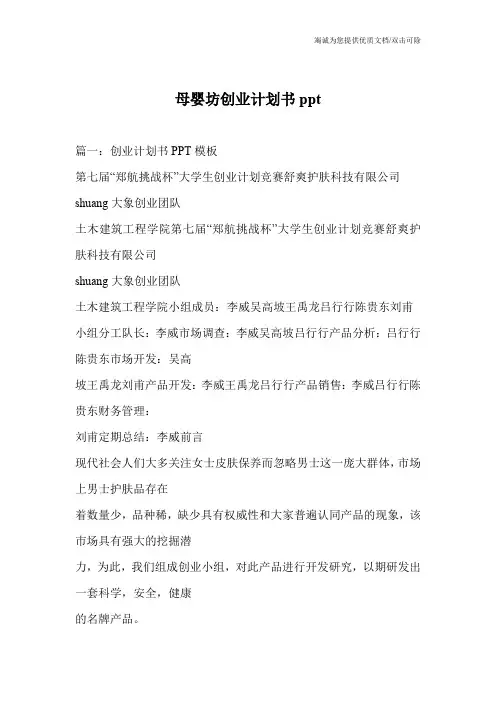 母婴坊创业计划书ppt