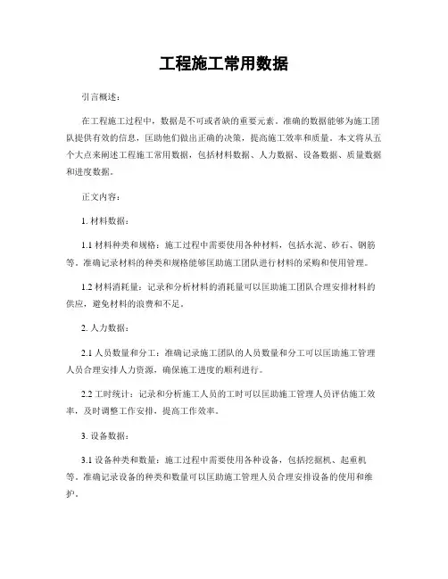 工程施工常用数据
