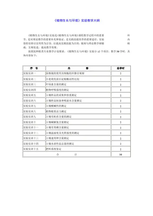 植物生长与环境实验大纲