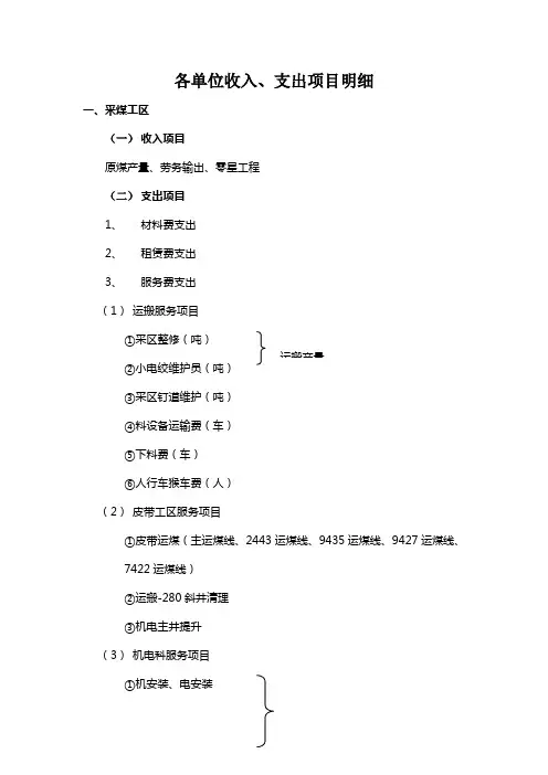 各单位收入与支出项目明细及科目设置表