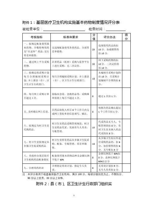 基层医疗卫生机构实施基本药物制度情况评分表【模板】