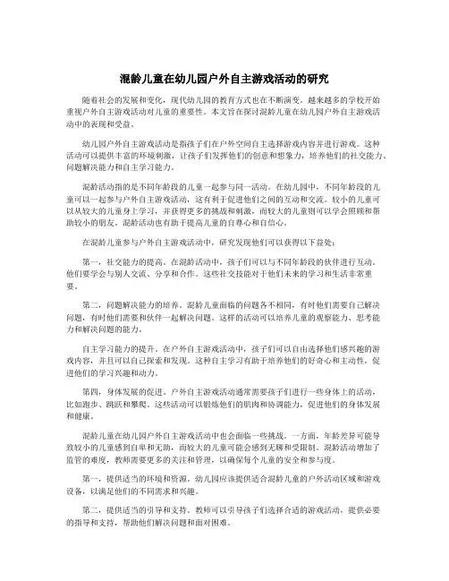 混龄儿童在幼儿园户外自主游戏活动的研究