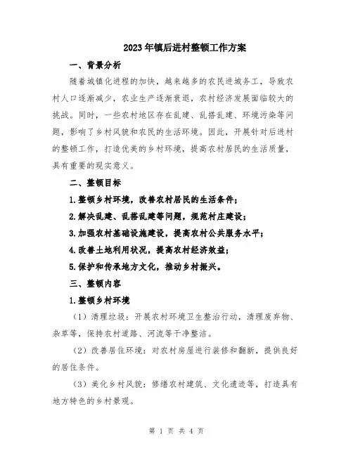 2023年镇后进村整顿工作方案