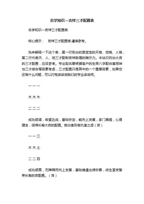 名学知识—吉祥三才配置表