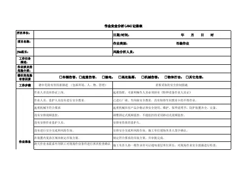 作业安全分析(JSA)记录表