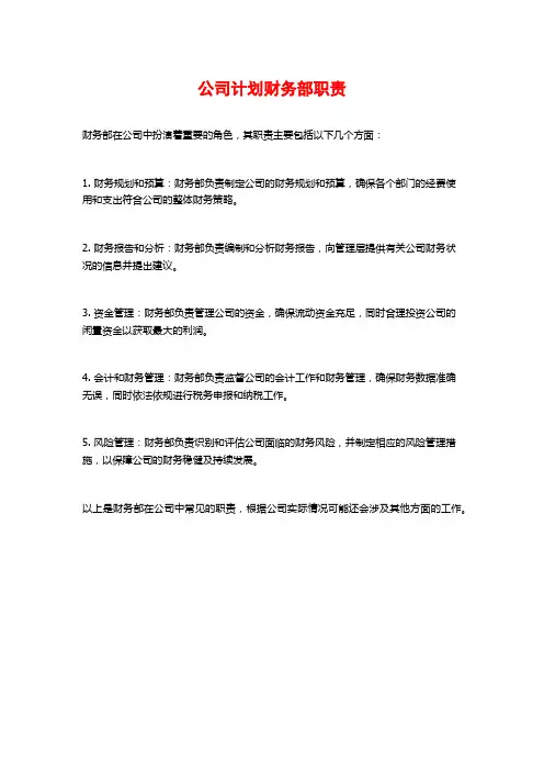 公司计划财务部职责
