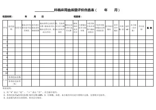 医院科室临床用血输血质量评价自查表