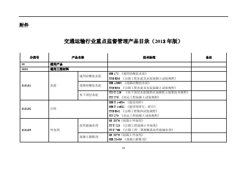 交通运输行业重点监督管理产品目录(2013年版)