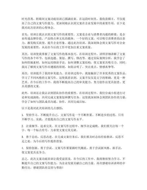 文案功底培训心得体会范文