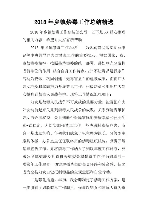 2018年乡镇禁毒工作总结精选
