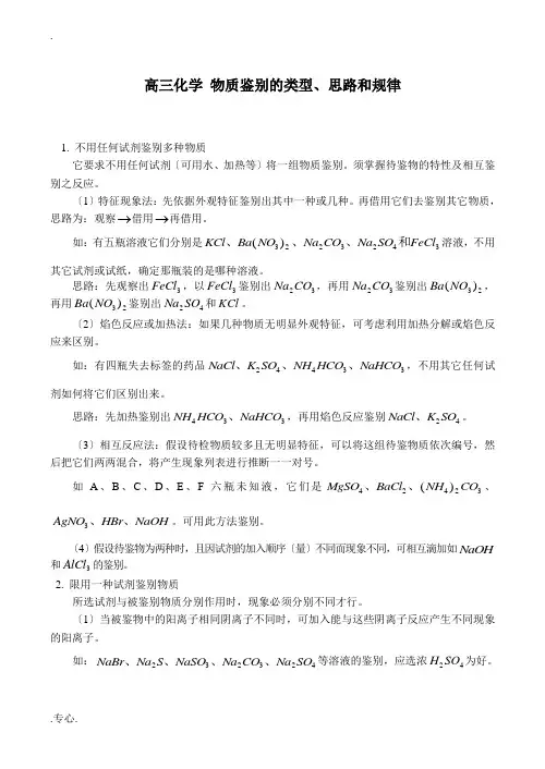 高三化学 物质鉴别的类型、思路和规律