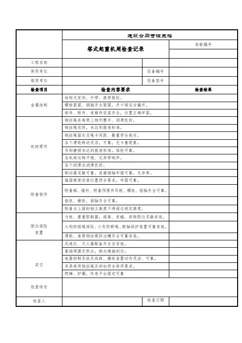塔式起重机周检查记录表