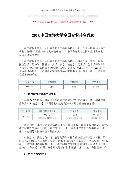 2019-201X中国海洋大学全国专业排名列表word版本 (5页)