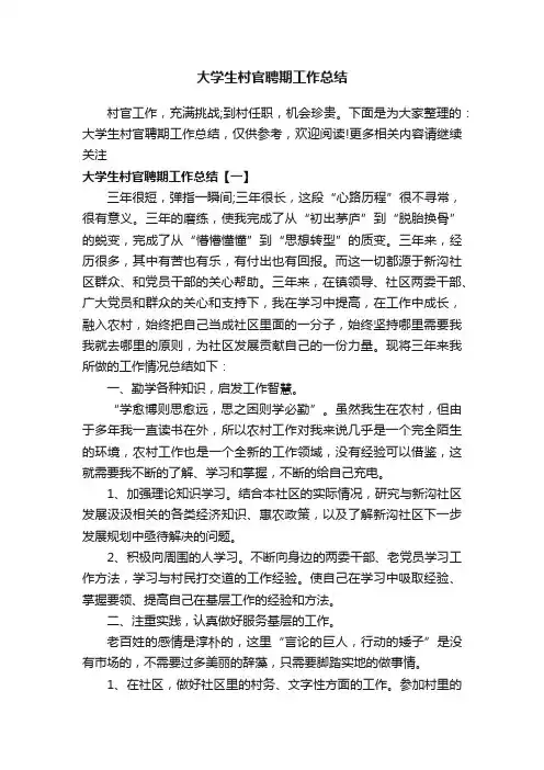 大学生村官聘期工作总结