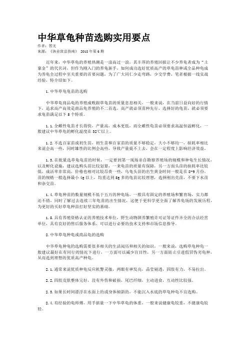 中华草龟种苗选购实用要点