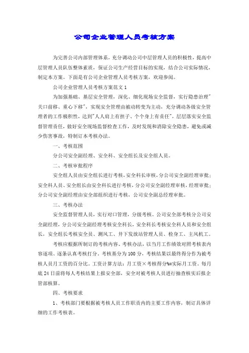 公司企业管理人员考核方案.doc