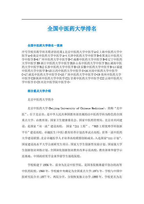 全国中医药大学排名