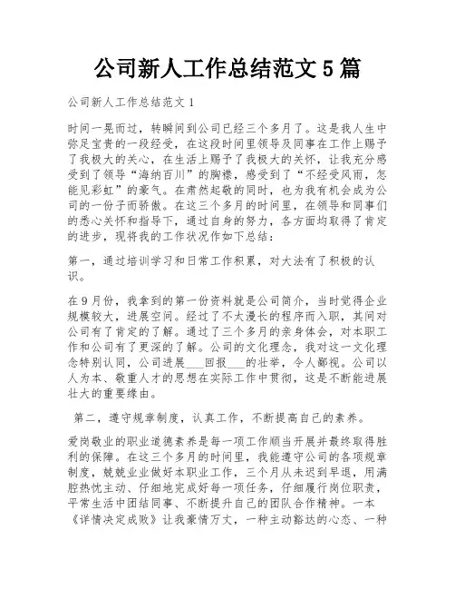 公司新人工作总结范文5篇
