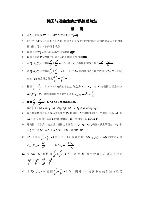 椭圆与双曲线的对偶性质总结