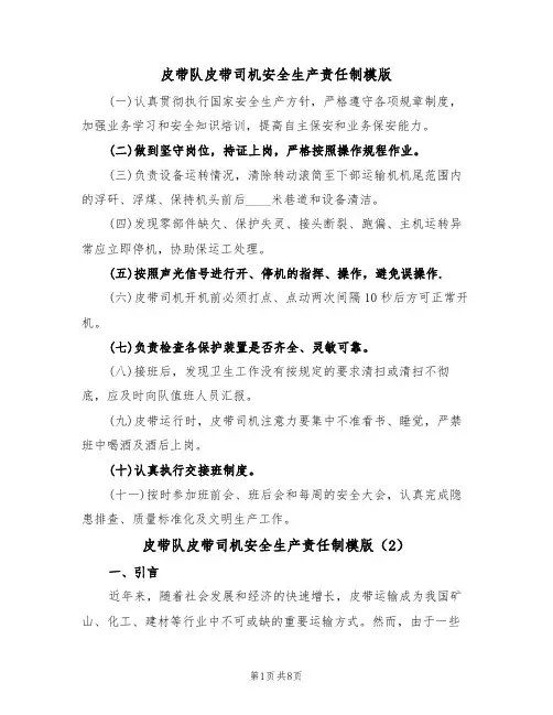 皮带队皮带司机安全生产责任制模版（3篇）