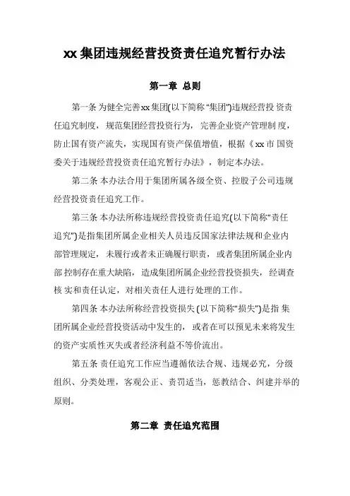 xx集团违规经营投资责任追究暂行办法